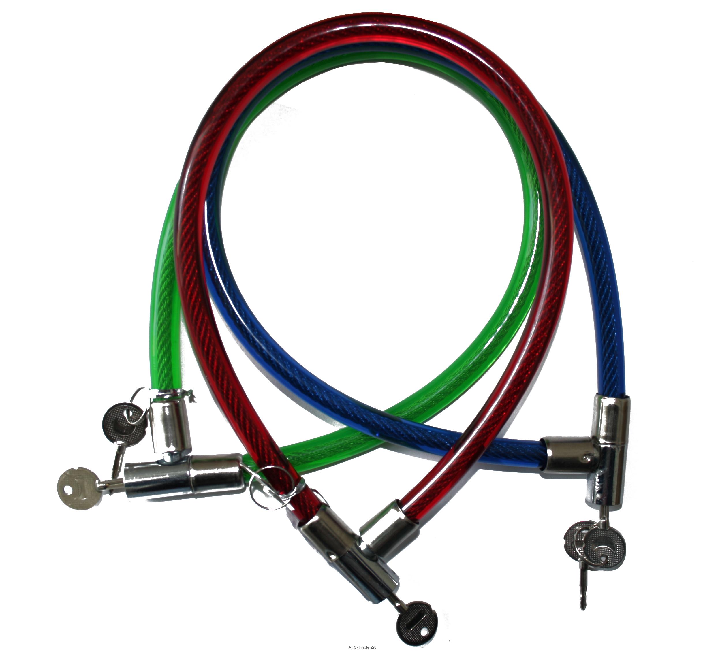 ATC Classic fém fejű kerékpár zár, kulcsos 13mm/60 cm, csom.nélk. zöld, piros, k